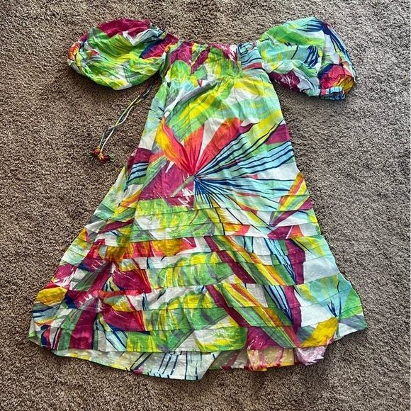 ANTHROPOLOGIE / FARM RIO Rainbow Leaves Open Back Midi Dress (M) - Picture 11 of 15